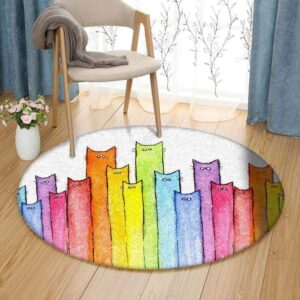 Colorful Cats Pattern Round Carpet Floor Rug Living Room Bedroom Decor Round Area Rug Carpet