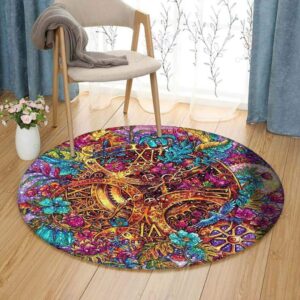 Colorful Clock Flowers Round Carpet Floor Rug Living Room Bedroom Decor Round Area Rug Carpet
