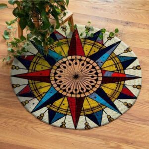 Colorful Compass Round Carpet Floor Rug Living Room Bedroom Decor Round Area Rug Carpet