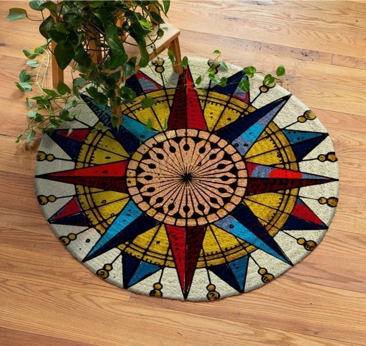 Colorful Compass Round Carpet Floor Rug Living Room Bedroom Decor Round Area Rug Carpet Colorful Compass Round Carpet Floor Rug Living Room Bedroom Decor Round Area Rug Carpet