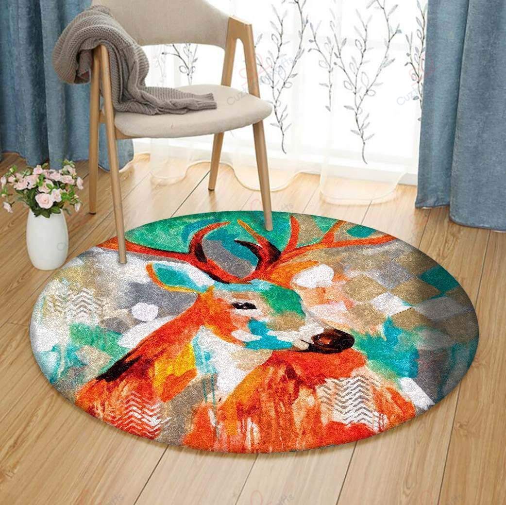 Colorful Deer 1 Round Carpet Floor Rug Living Room Bedroom Decor Round Area Rug Carpet Colorful Deer 1 Round Carpet Floor Rug Living Room Bedroom Decor Round Area Rug Carpet