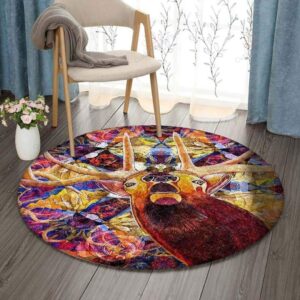 Colorful Deer Round Carpet Floor Rug Living Room Bedroom Decor Round Area Rug Carpet