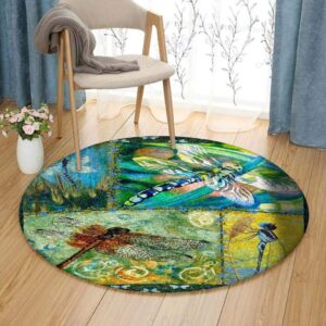 Colorful Dragonfly 2 Round Carpet Floor Rug Living Room Bedroom Decor Round Area Rug Carpet