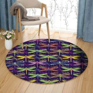 Colorful Dragonfly 3 Round Carpet Floor Rug Living Room Bedroom Decor Round Area Rug Carpet