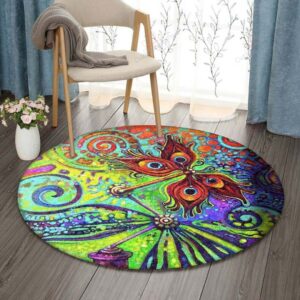 Colorful Dragonfly Round Carpet Floor Rug Living Room Bedroom Decor Round Area Rug Carpet