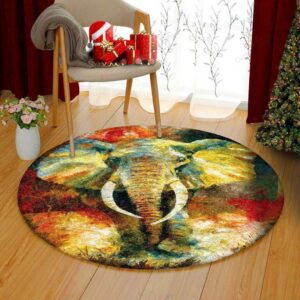 Colorful Elephant Round Carpet Floor Rug Living Room Bedroom Decor Round Area Rug Carpet