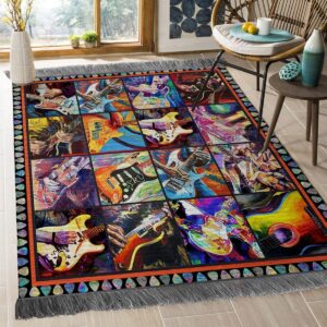 Colorful Guitar Vintage Rug Sport Decor Gift Floor Decor Living Room Carpet Rug Area Rug - 5f7e08988bd5