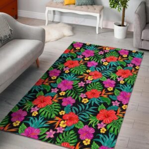 Colorful Hibiscus Flowers Pattern Rug Sport Decor Gift Floor Decor Living Room Carpet Rug Area Rug - 9069b3aeffe5