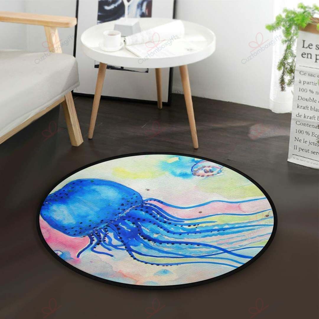 Colorful Jellyfish Round Carpet Floor Rug Living Room Bedroom Decor Round Area Rug Carpet Colorful Jellyfish Round Carpet Floor Rug Living Room Bedroom Decor Round Area Rug Carpet