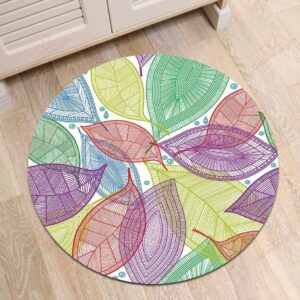 Colorful Leaves Round Carpet Floor Rug Living Room Bedroom Decor Round Area Rug Carpet