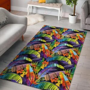 Colorful Leaves Tropical Pattern Rug Sport Decor Gift Floor Decor Living Room Carpet Rug Area Rug - f4c484a2e000