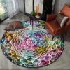 Colorful Mandala Round Carpet Floor Rug Living Room Bedroom Decor Round Area Rug Carpet