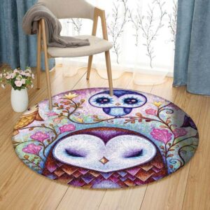 Colorful Owl And Floral Round Carpet Floor Rug Living Room Bedroom Decor Round Area Rug Carpet
