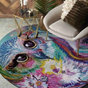 Colorful Owl Round Carpet Floor Rug Living Room Bedroom Decor Round Area Rug Carpet