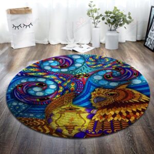 Colorful Owl Round Carpet Floor Rug Living Room Bedroom Decor Round Area Rug Carpet