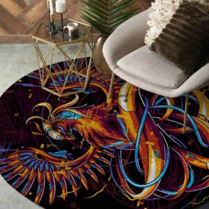 Colorful Phoenix 1 Round Carpet Floor Rug Living Room Bedroom Decor Round Area Rug Carpet