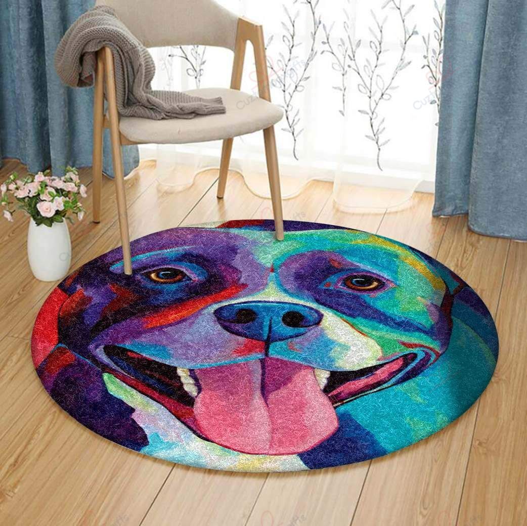 Colorful Pitbull Round Carpet Floor Rug Living Room Bedroom Decor Round Area Rug Carpet Colorful Pitbull Round Carpet Floor Rug Living Room Bedroom Decor Round Area Rug Carpet