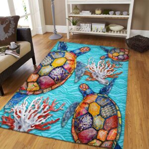 Colorful Sea Turtles And Coral Reef Rug Sport Decor Gift Floor Decor Living Room Carpet Rug Area Rug - 5ca888f1b6ef