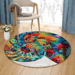 Colorful Seashell Round Carpet Floor Rug Living Room Bedroom Decor Round Area Rug Carpet