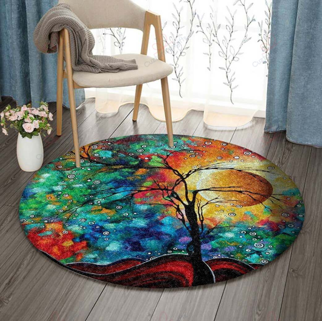 Colorful Tree Round Carpet Floor Rug Living Room Bedroom Decor Round Area Rug Carpet Colorful Tree Round Carpet Floor Rug Living Room Bedroom Decor Round Area Rug Carpet