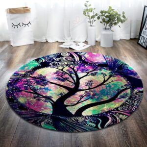 Colorful Tree Round Carpet Floor Rug Living Room Bedroom Decor Round Area Rug Carpet