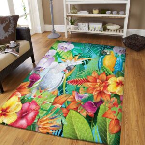 Colorful Tropical Parrot In Hibiscus Forest Rug Sport Decor Gift Floor Decor Living Room Carpet Rug Area Rug - d3426bbf7eb3