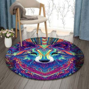 Colorful Wolf Round Carpet Floor Rug Living Room Bedroom Decor Round Area Rug Carpet