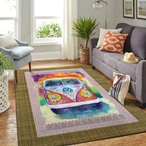 Colourful Hippie Van Painting Rug Sport Decor Gift Floor Decor Living Room Carpet Rug Area Rug - a57469f83dd9