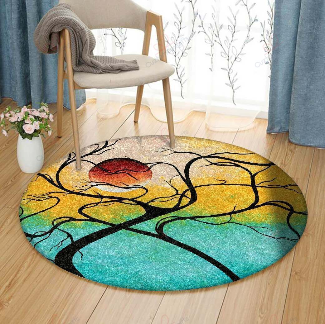 Contemporary Tree Round Carpet Floor Rug Living Room Bedroom Decor Round Area Rug Carpet Contemporary Tree Round Carpet Floor Rug Living Room Bedroom Decor Round Area Rug Carpet