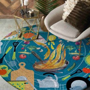 Cooking Life Round Carpet Floor Rug Living Room Bedroom Decor Round Area Rug Carpet
