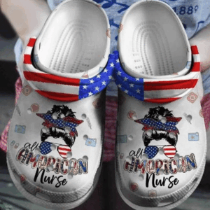 Cool Girl Glasses American Nurse Crocs Clog Shoes 4Th Of July – Nurse Shoe Clog Birthday Gift For Woman Girl Daughter Sister Friend
