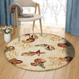 Coral Reef Shells Round Carpet Floor Rug Living Room Bedroom Decor Round Area Rug Carpet