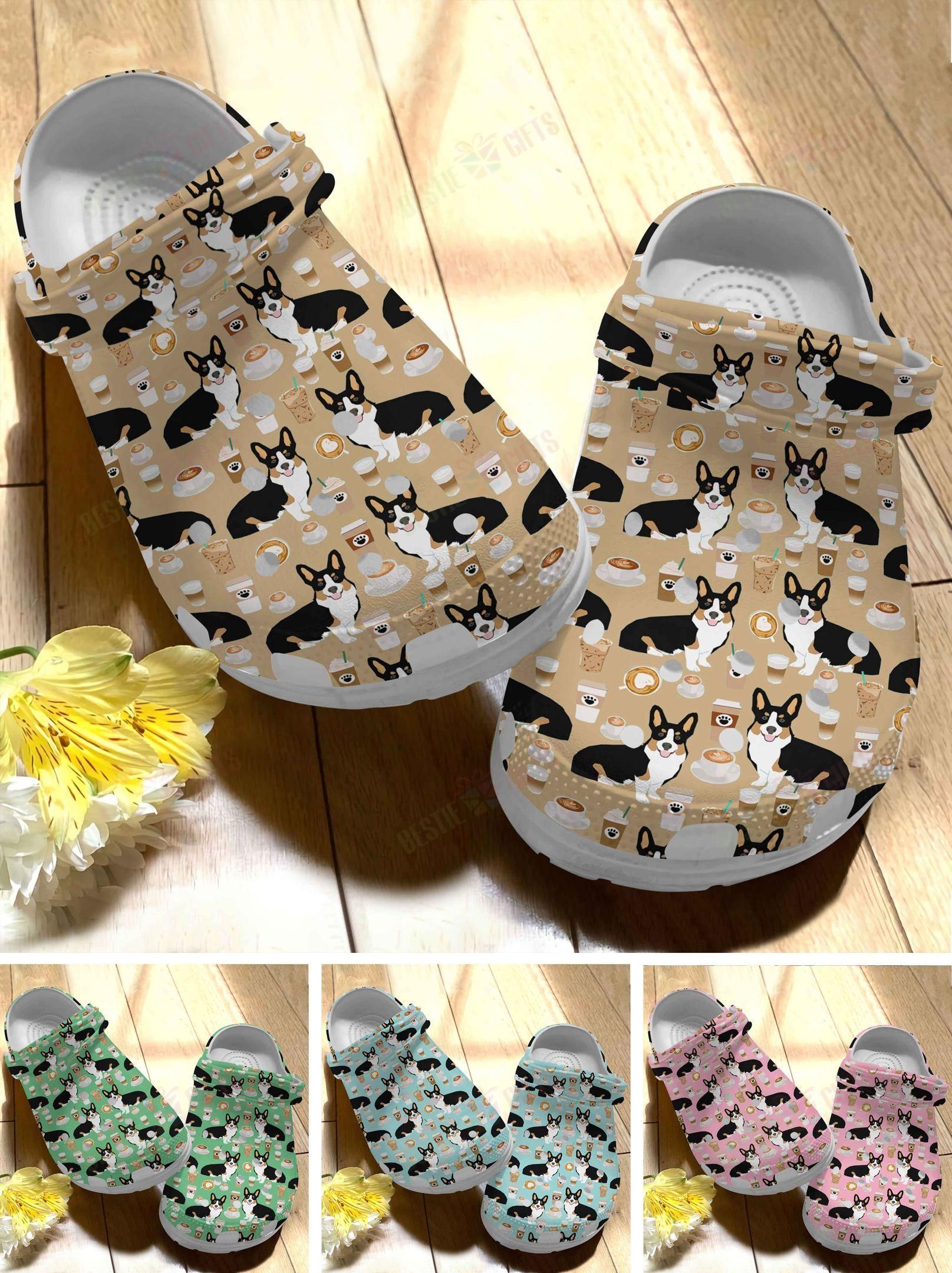 Corgi Crocs Clog Classic Clog Coffee Pattern Shoes Corgi Crocs Clog Classic Clog Coffee Pattern Shoes