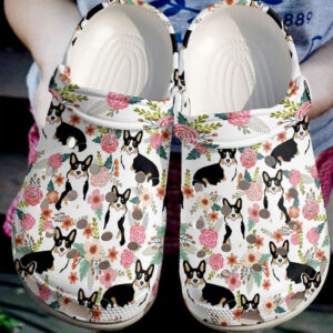 Corgi Floral Pattern Sku 650 Crocs Clog Clog Shoes