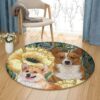 Corgi Round Carpet Floor Rug Living Room Bedroom Decor Round Area Rug Carpet