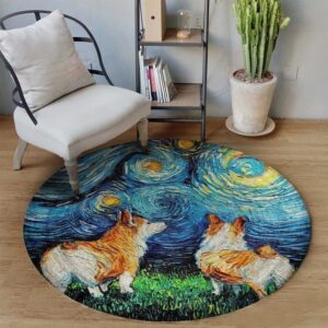 Corgi Painting Round Carpet Floor Rug Living Room Bedroom Decor Round Area Rug Carpet