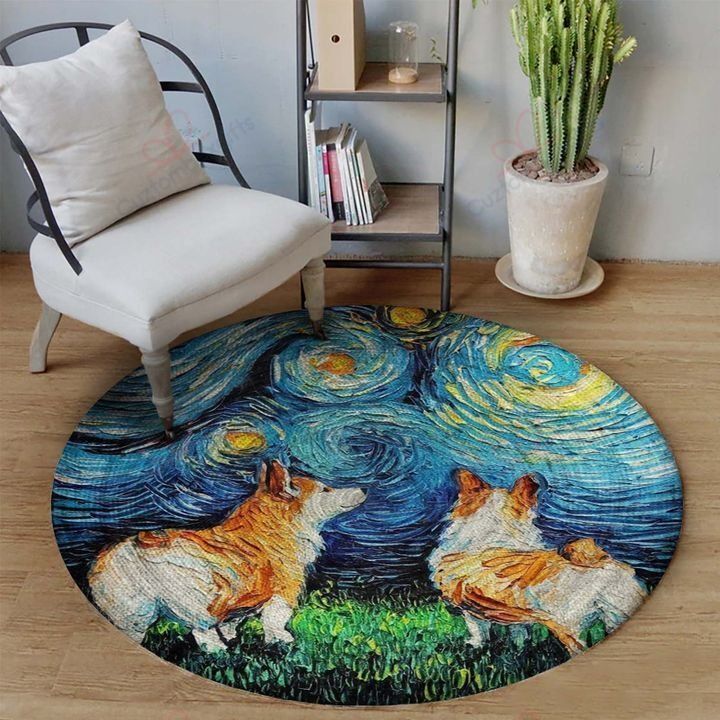 Corgi Painting Round Carpet Floor Rug Living Room Bedroom Decor Round Area Rug Carpet Corgi Painting Round Carpet Floor Rug Living Room Bedroom Decor Round Area Rug Carpet