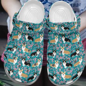 Corgi Personalize Clog Custom Crocs Fashionstyle Comfortable For Women Men Kid Print 3D Whitesole Corgi Blossoms