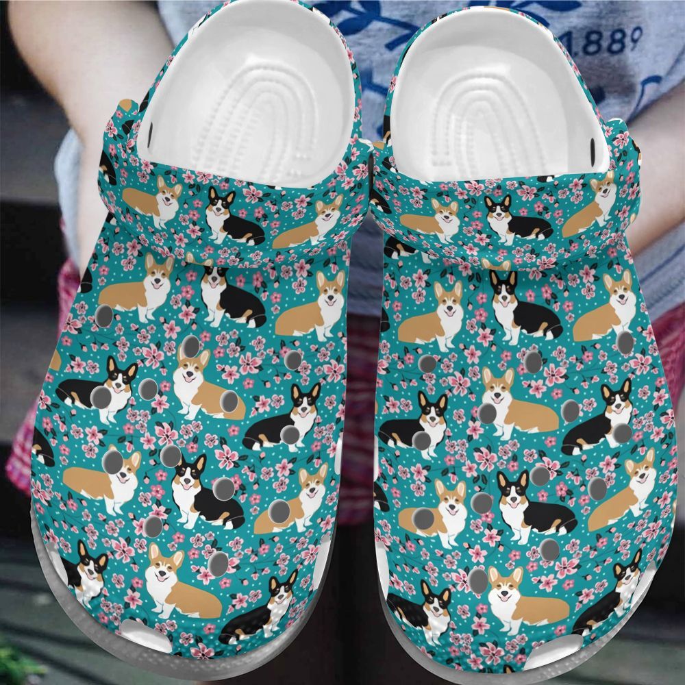 Corgi Personalize Clog Custom Crocs Fashionstyle Comfortable For Women Men Kid Print 3D Whitesole Corgi Blossoms Corgi Personalize Clog Custom Crocs Fashionstyle Comfortable For Women Men Kid Print 3D Whitesole Corgi Blossoms