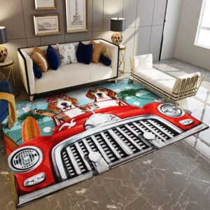 Couple Beagle On The Car Rug Sport Decor Gift Floor Decor Living Room Carpet Rug Area Rug - d50e402813e0
