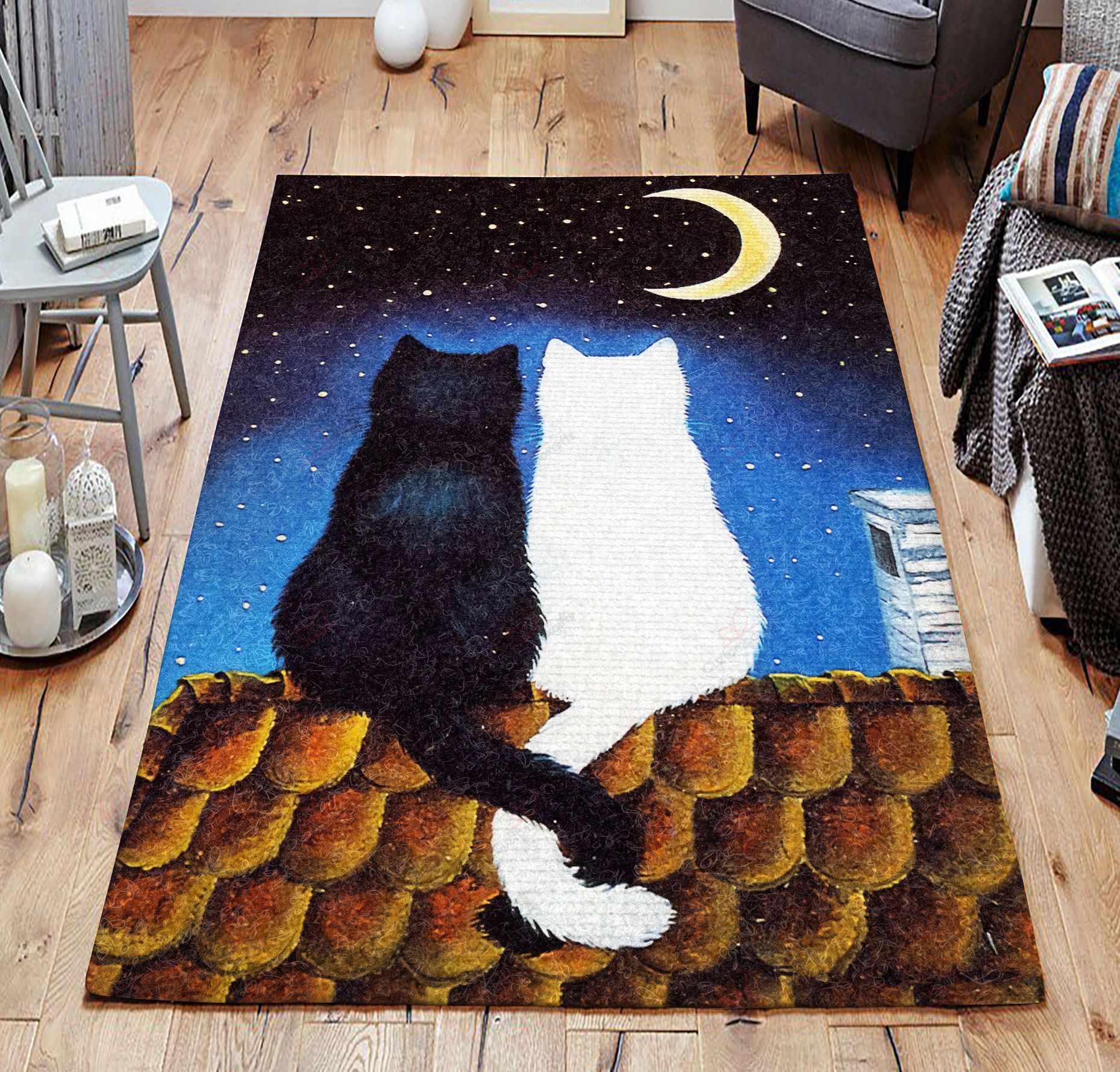 Couple Cat At The Moon Rug Sport Decor Gift Floor Decor Living Room Carpet Rug Area Rug - af37b4c46fe8 Couple Cat At The Moon Rug Sport Decor Gift Floor Decor Living Room Carpet Rug Area Rug - af37b4c46fe8