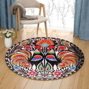 Couple Rooster Round Carpet Floor Rug Living Room Bedroom Decor Round Area Rug Carpet