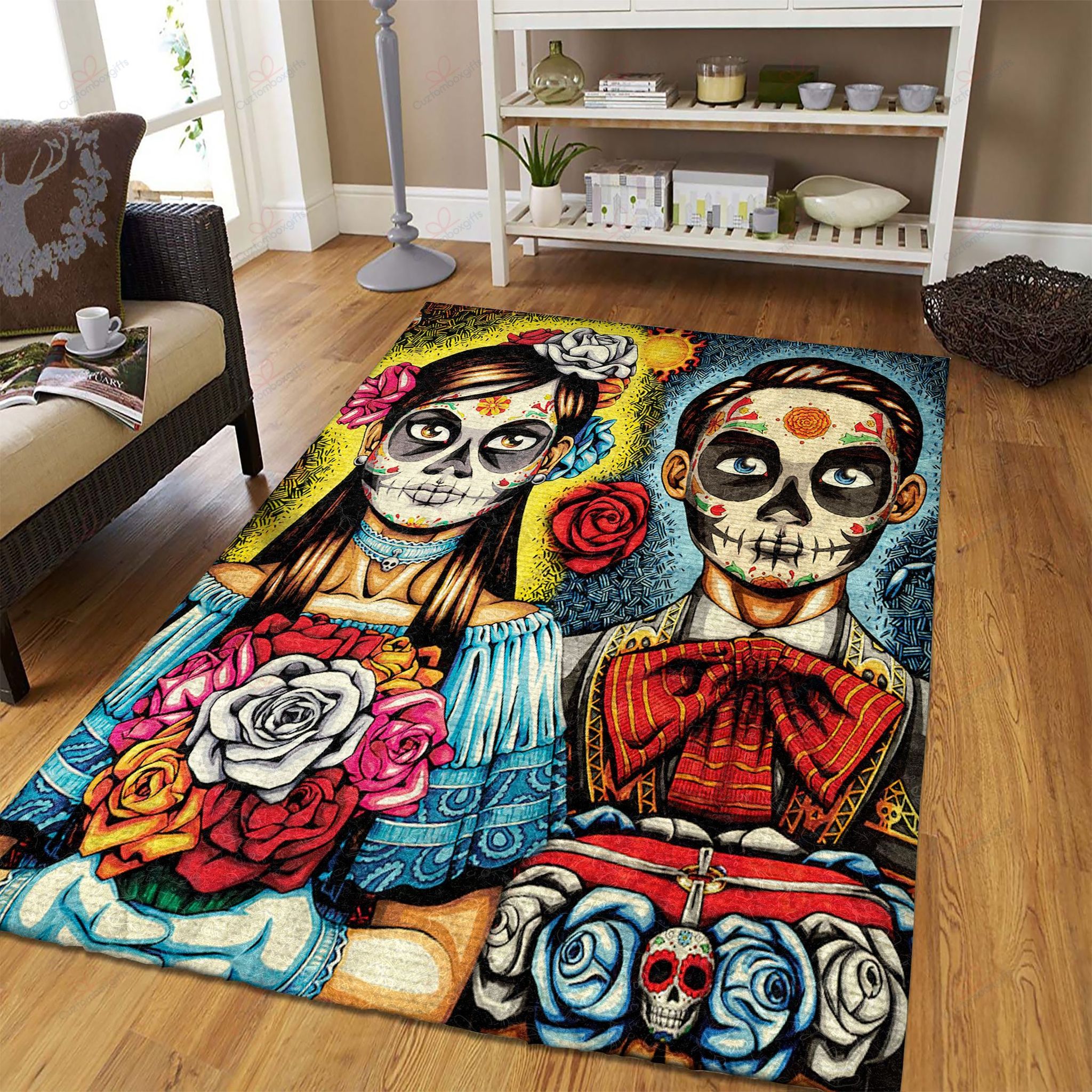 Couple Sugar Skull Roses Rug Sport Decor Gift Floor Decor Living Room Carpet Rug Area Rug - 5abd14619d87 Couple Sugar Skull Roses Rug Sport Decor Gift Floor Decor Living Room Carpet Rug Area Rug - 5abd14619d87