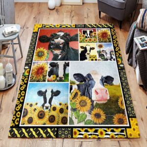 Cow And Flower Rug Sport Decor Gift Floor Decor Living Room Carpet Rug Area Rug - 716f5e90cd34