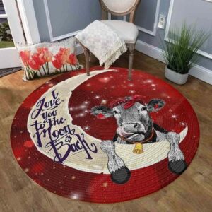Cow I Love You To The Moon And Back Round Carpet Floor Rug Living Room Bedroom Decor Round Area Rug Carpet