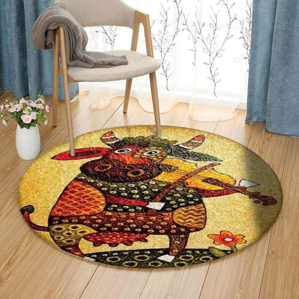 Cow Playing Guitar Round Carpet Floor Rug Living Room Bedroom Decor Round Area Rug Carpet Cow Playing Guitar Round Carpet Floor Rug Living Room Bedroom Decor Round Area Rug Carpet