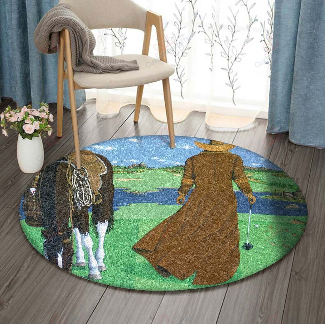 Cowboy And Golf Round Carpet Floor Rug Living Room Bedroom Decor Round Area Rug Carpet Cowboy And Golf Round Carpet Floor Rug Living Room Bedroom Decor Round Area Rug Carpet