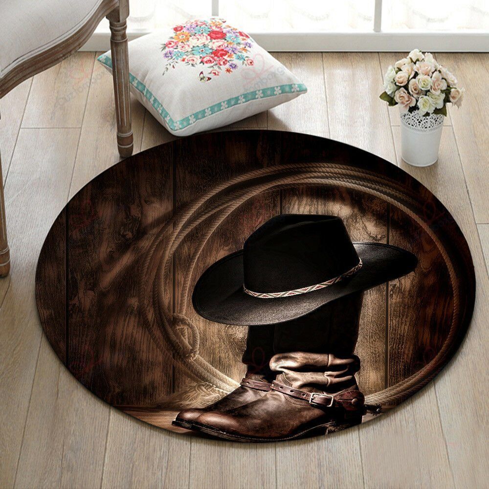 Cowboy Boots Round Carpet Floor Rug Living Room Bedroom Decor Round Area Rug Carpet Cowboy Boots Round Carpet Floor Rug Living Room Bedroom Decor Round Area Rug Carpet