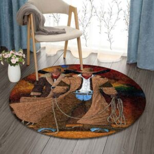 Cowboy Cowgirl Round Carpet Floor Rug Living Room Bedroom Decor Round Area Rug Carpet
