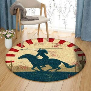 Cowboy Riding Wild Horse Round Carpet Floor Rug Living Room Bedroom Decor Round Area Rug Carpet